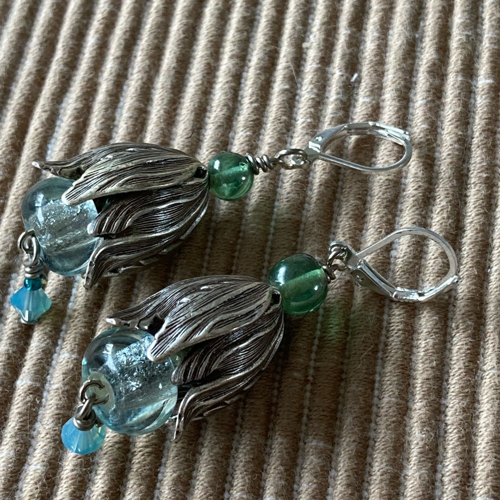 Floral Drop Aqua Drop Earrings